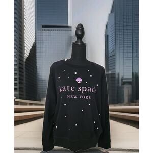 Kate Spade Black/Pink With Sparkle Logo Crew Neck Sweatshirt Size XL